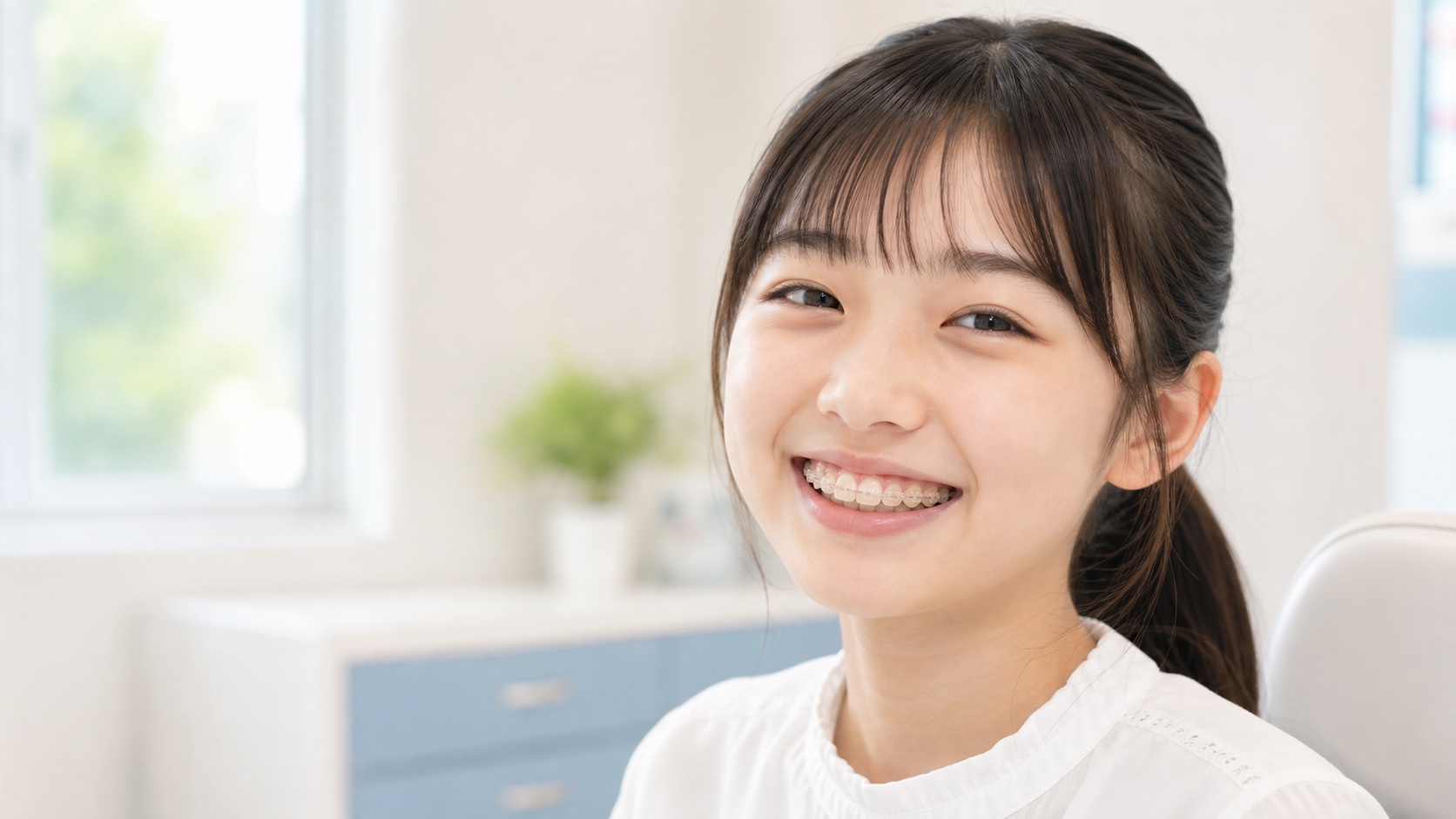 セラミックブラケットを装着して笑顔を見せる女の子